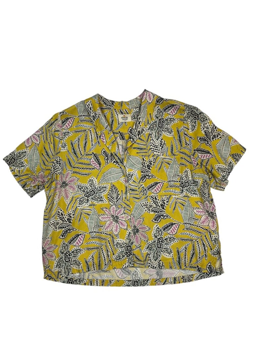 Marine Layer Lucy Resort Shirt L Bamboo Floral Yellow Boxy - Picture 15 of 15